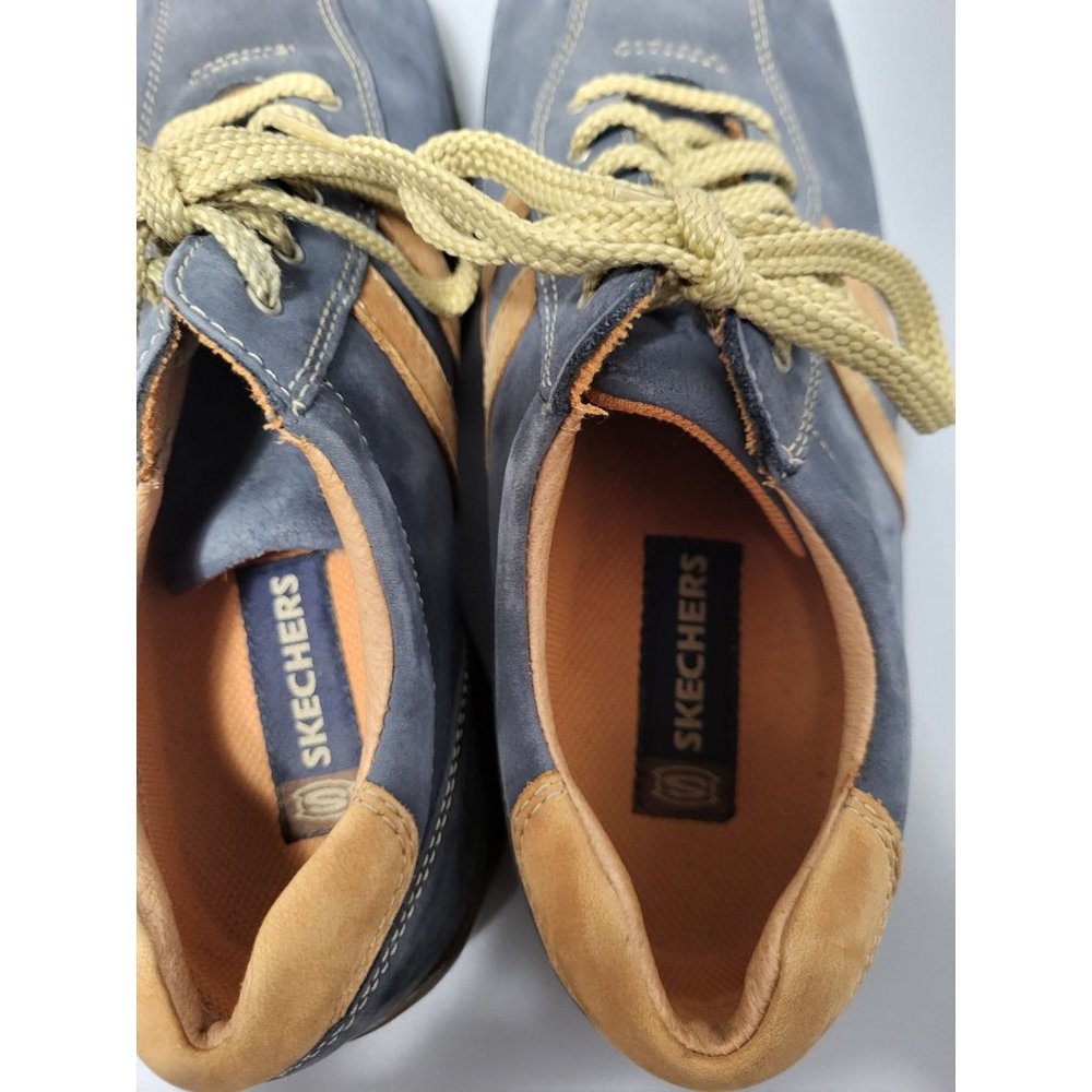 Skechers Critics Men's Blue Tan Striped Leather Oxford Shoes, 10 - SN 60043 - Picture 5 of 7